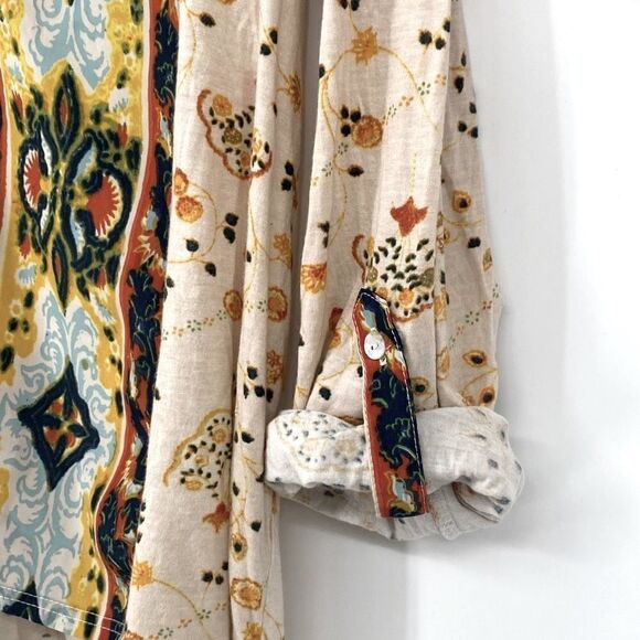 Anthropologie Tiny Boho Devas Sequin Top Printed Casual Roll-Cuff Multi S - Picture 4 of 16